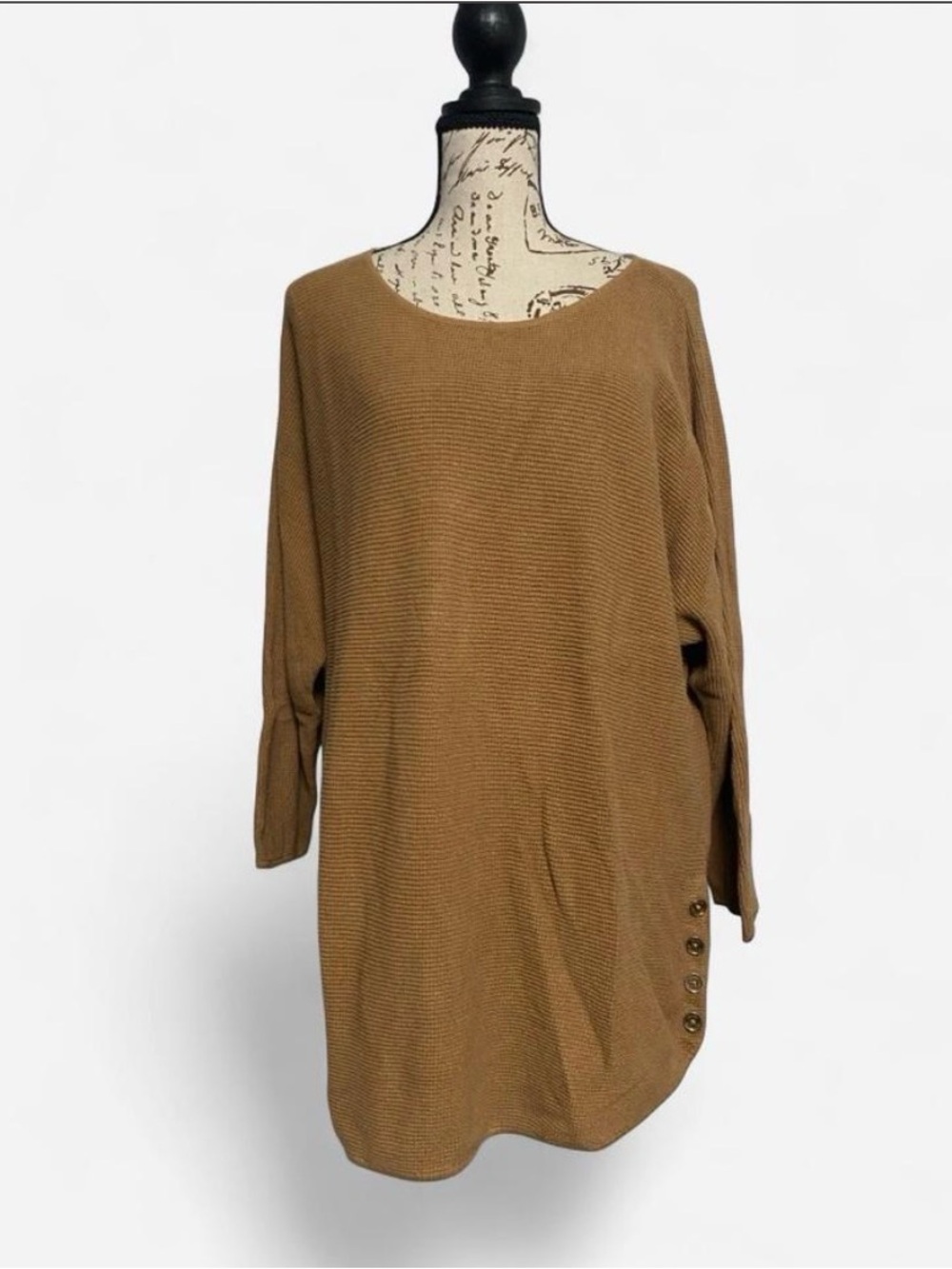 Michael Kors Camel Button-Hem Scoop Neck Sweater Tunic